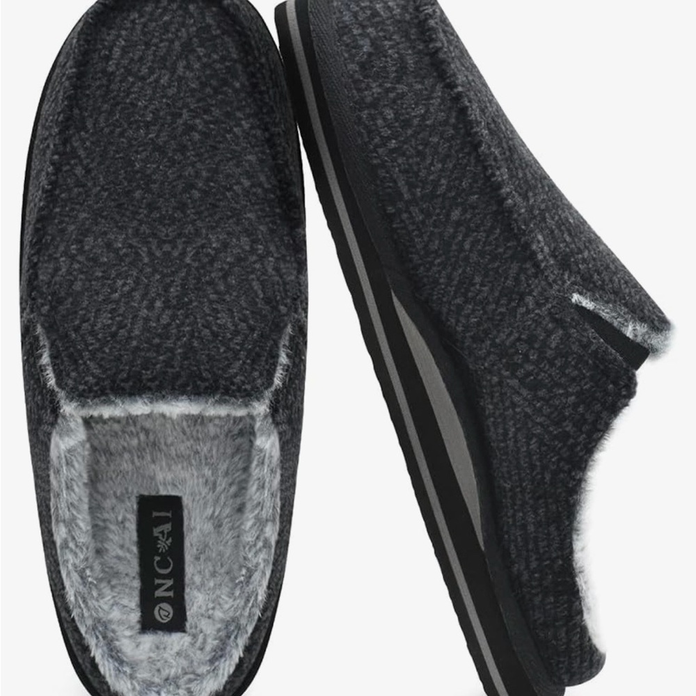 NWOB ONCAI Men’s Sz 11 Gray Faux Fur Memory Foam Indoor Outdoor Slippers